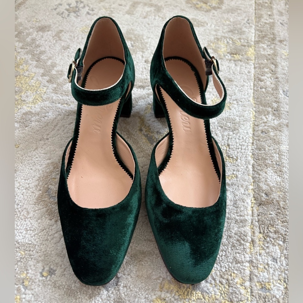 J. Crew Ankle Strap Millie Green Velvet Pumps - Picture 5 of 9